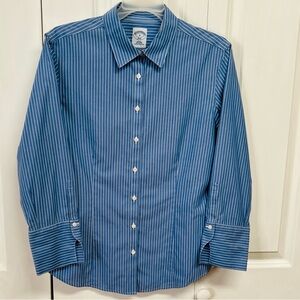 Brooks Brothers Navy Pinstripe French Sleeves Fitted Top Size 8
